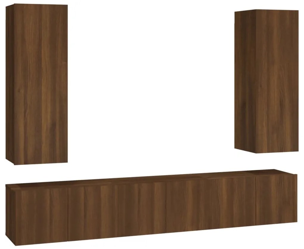 3120211 vidaXL Set dulapuri TV, 5 piese, stejar maro, lemn prelucrat