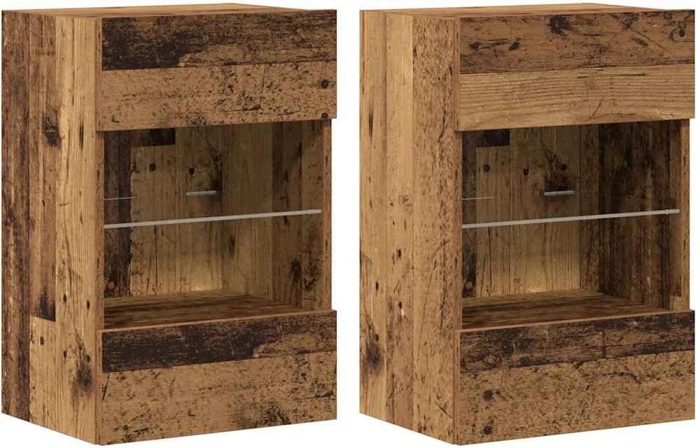 vidaXL Comode de perete cu lumini LED pentru TV 2 buc. lemn vechi 40x30x60,5 cm
