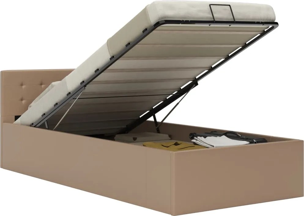 vidaXL Cadru pat hidraulic ladă cappuccino 100x200cm piele ecologică
