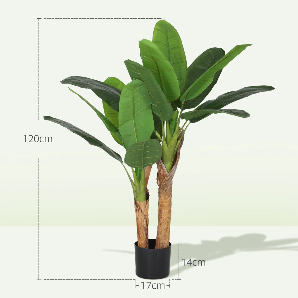 HOMCOM Set de 2 plante artificiale interioare 120 cm bananieri în ghiveci pentru decor acasă, birou, living, dormitor | Aosom Romania
