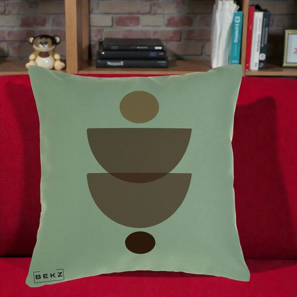 Perna Decorativa Geometric Boho Semicercuri Brun, 40x40 cm, Verde, Husa Detasabila, Perna Inclusa, BEKZ®