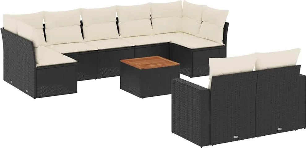 vidaXL Set canapele de grădină cu perne, 10 piese, negru, poliratan