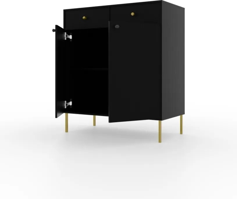 Comodă cu doua usi si doua serare, 84x41x94cm, Tili System, ADRK Furniture (Culoare: Negru / Negru)