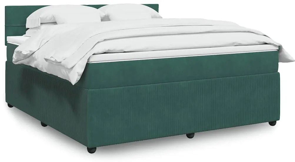 vidaXL Pat box spring cu saltea, verde închis, 180x200 cm, catifea