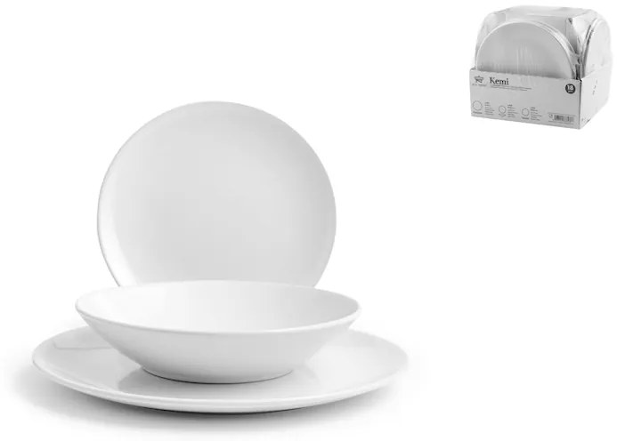 Set 18 farfurii servire masa Kemi, ceramica, Alb