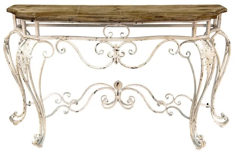 Consolă shabby chic din lemn și fier forjat, cu finisaj alb antichizat, Clemence