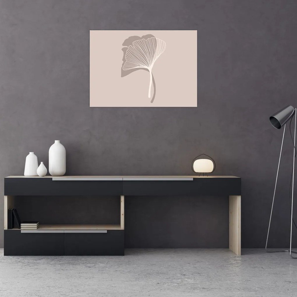 Tablou pe sticlă - Frunze bej N⁰4 (70x50 cm)