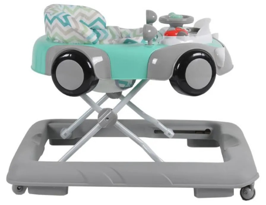 Premergator Reglabil in 3 Trepte NOVOKIDS™ Shelby Mini Car , Roti silentioase, Pliabil, 8 Roti, Cu Melodii si volan, Model Masinuta, Turquoise