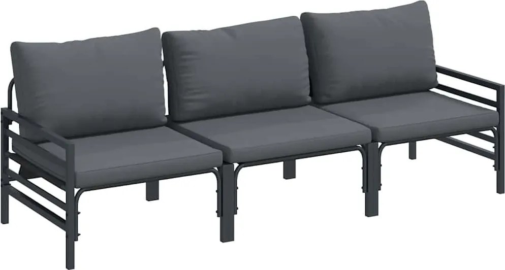 vidaXL Set de canapele pentru grădină cu pernă 3 pcs Negru Oțel