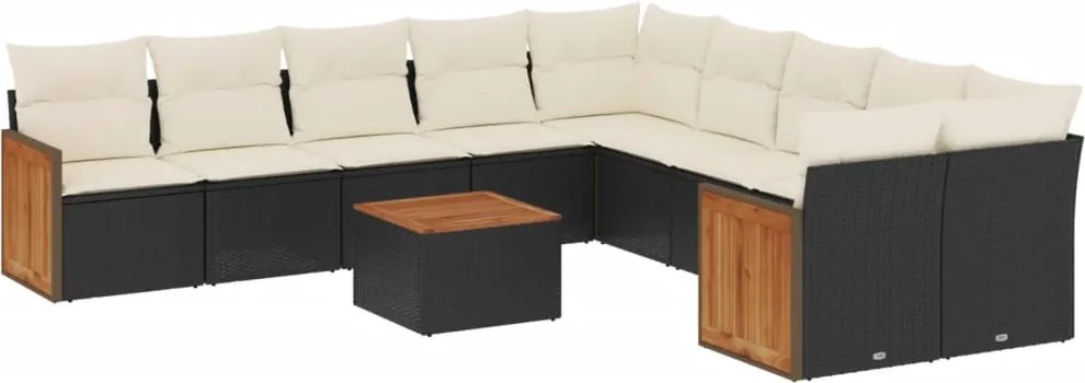 vidaXL Set canapele de grădină cu perne, 11 piese, negru, poliratan