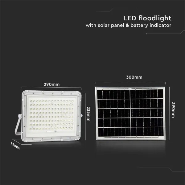Proiector LED solar de exterior LED/20W/3,2V 6400K alb + telecomandă