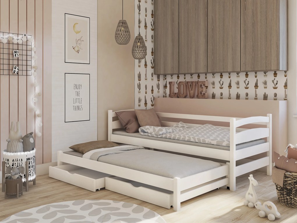 Pat pentru copii 80 x 180 cm Tiana (cu somieră și sp. depozitare) (Alb). Promo -10%. 1012993
