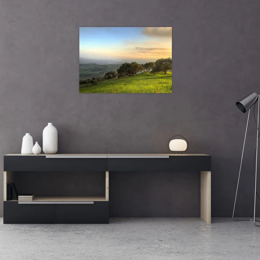 Tablou pe sticlă - Privire de pe deal (70x50 cm)