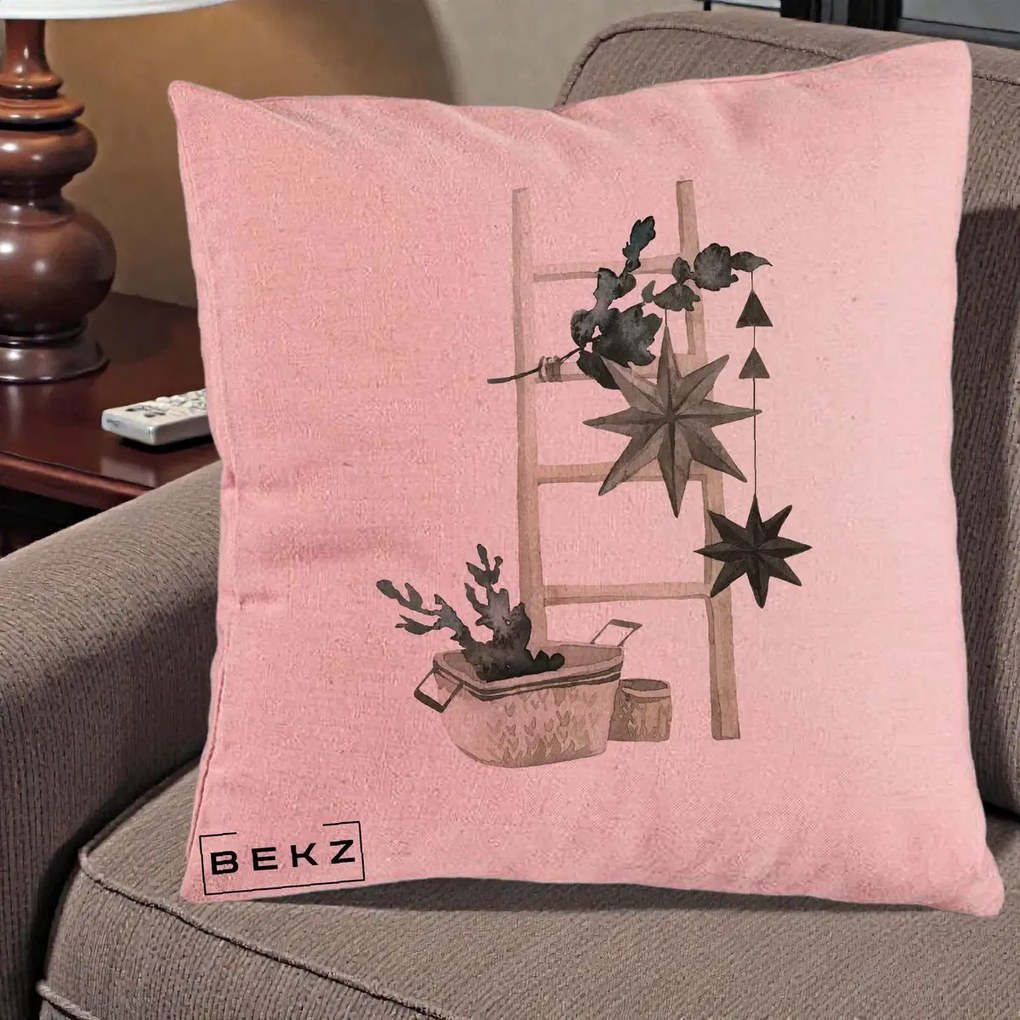 Perna Decorativa Scara Scandinavica cu Stele, 40x40 cm, Roz, Husa Detasabila, Perna Inclusa, BEKZ®