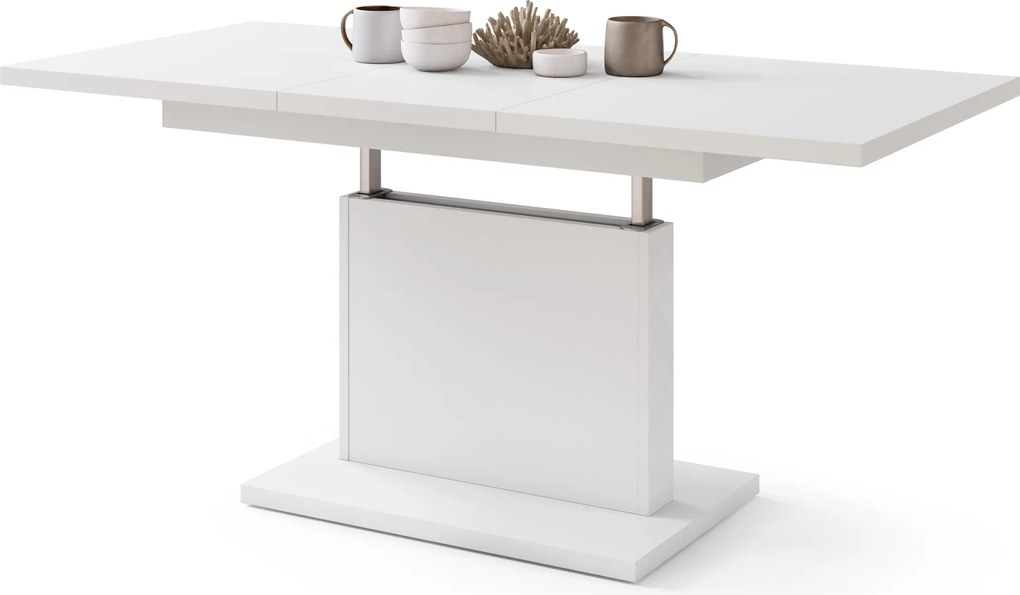 Mazzoni ASTON MINI Alb Mat - MĂSUȚĂ DE CAFEA MODERNĂ EXTENSIBILĂ REGLABILĂ PE ÎNĂLȚIME MASĂ TRANSFORMABILĂ