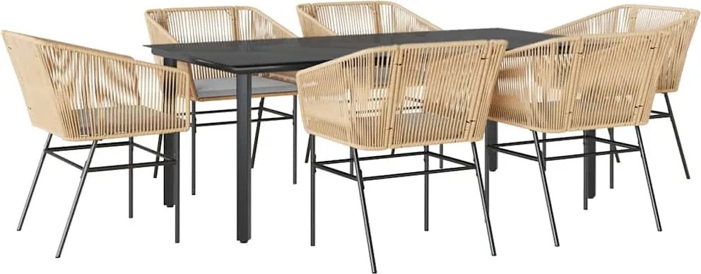 vidaXL Set de sufragerie de grădină de 7 piese sticlă poliratan maro