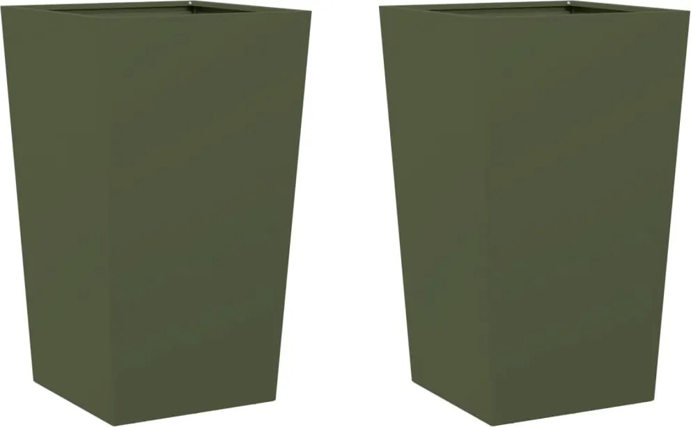 vidaXL Jardiniere grădină, 2 buc., verde măsliniu, 45x45x75 cm, oțel