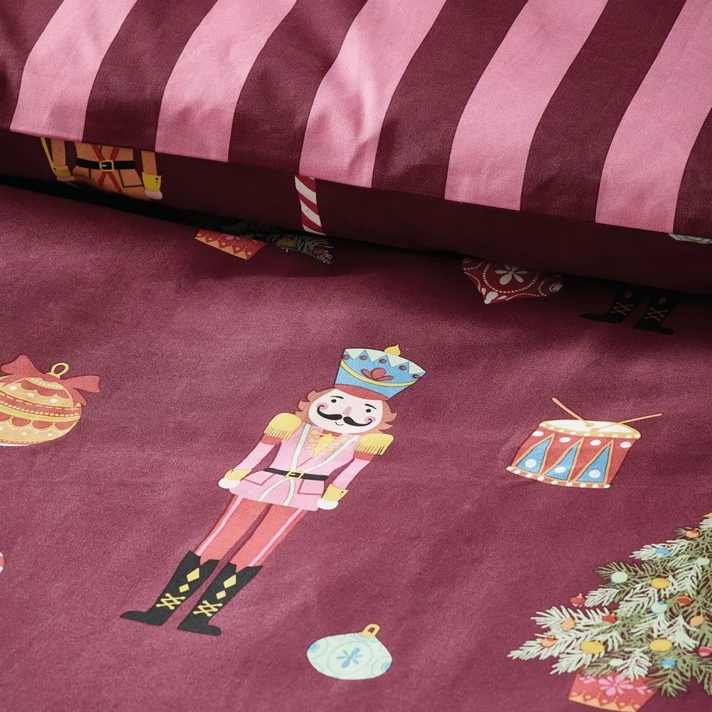 Lenjerie de pat roz-mov pentru pat dublu 200x200 cm Nutcracker Stripe – Catherine Lansfield