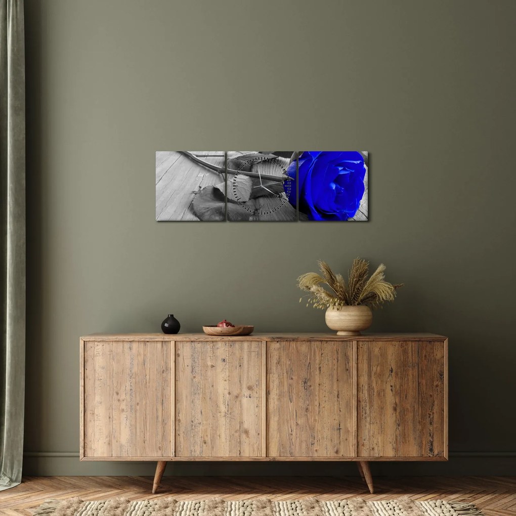 Tablou - Trandafir albastru (cu ceas) (90x30 cm)