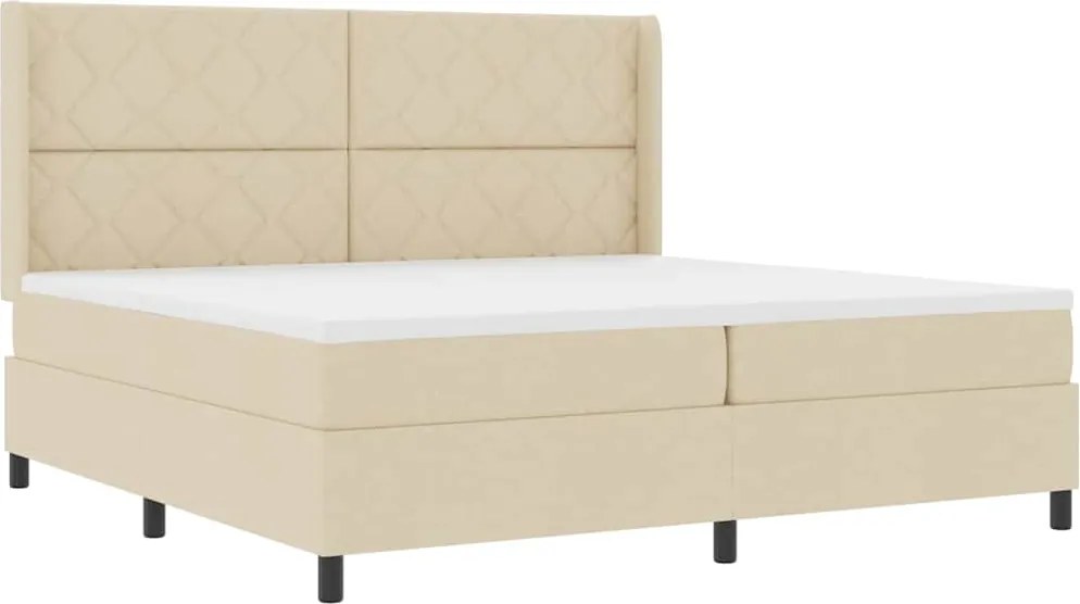 vidaXL Pat cu arc LED cu saltea Crem 200 x 200 cm țesătură