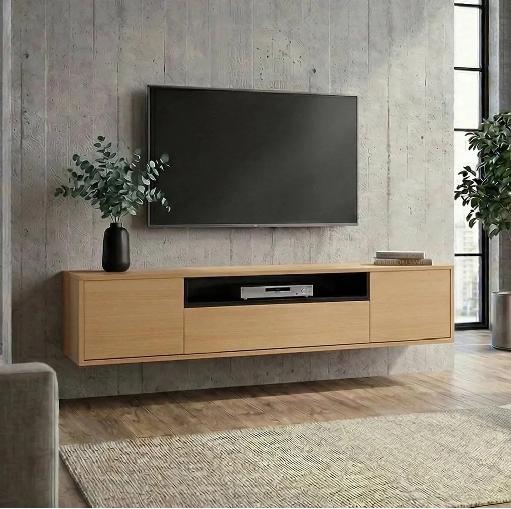 Comoda TV suspendata LOFT 150cm natur/ negru