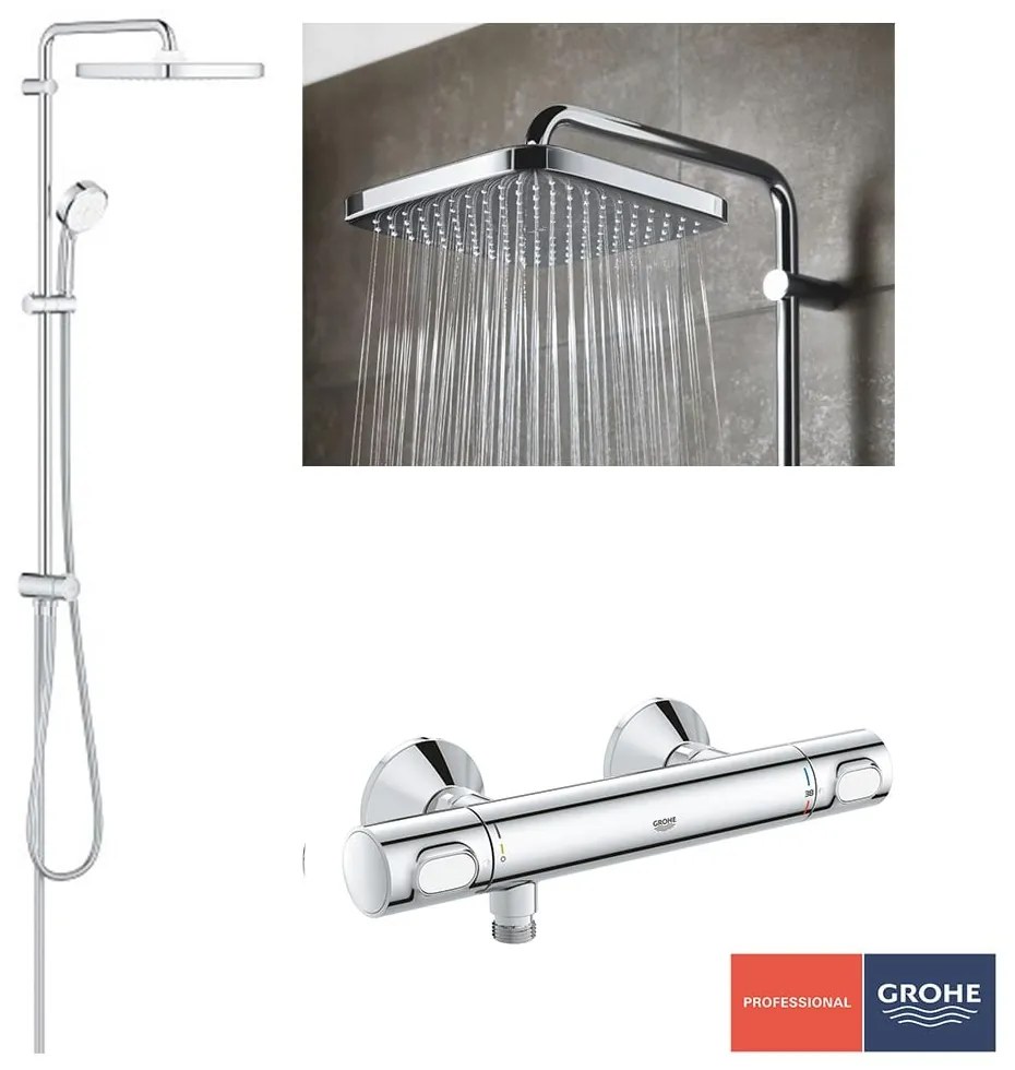 Pachet: Coloana dus Grohe  250,palarie patrata, baterie cabina dus Grohtherm 500 (26694000,34793000)