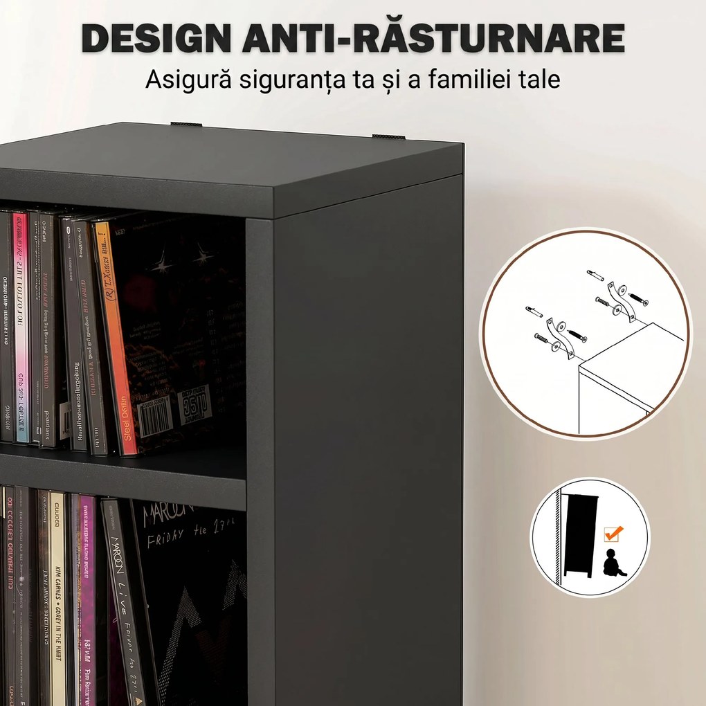 HOMCOM Dulap Suport Cd Da Perete Con 12 Polițe In Lemn 21x20x175cm Negru | Aosom Romania