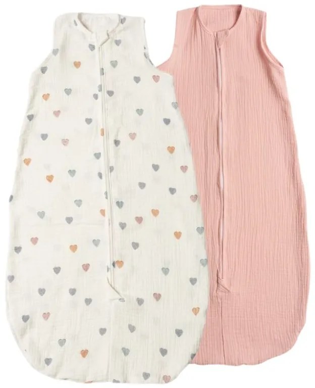Set 2 saci de dormit de vara pentru copii din muselina dubla 3-18 Kidizi Color Hearts, 0.3 tog