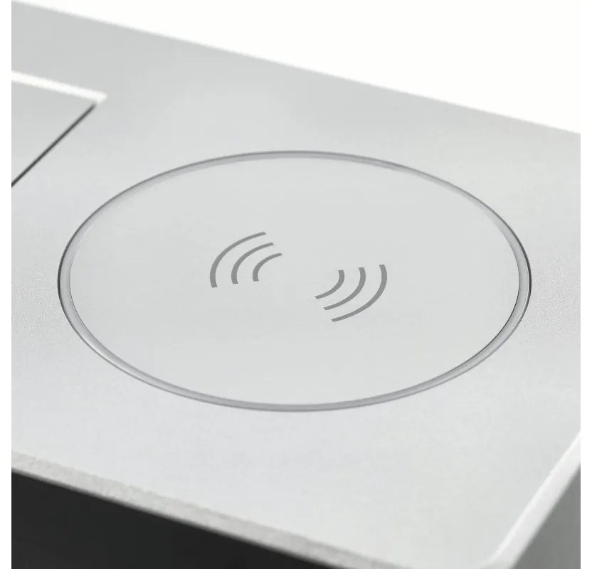 Priza incorporabila dreptunghiulara, 1 priza schuko, 2 USB A, cablu 1.5 m, aluminiu, incarcare wireless, GTV
