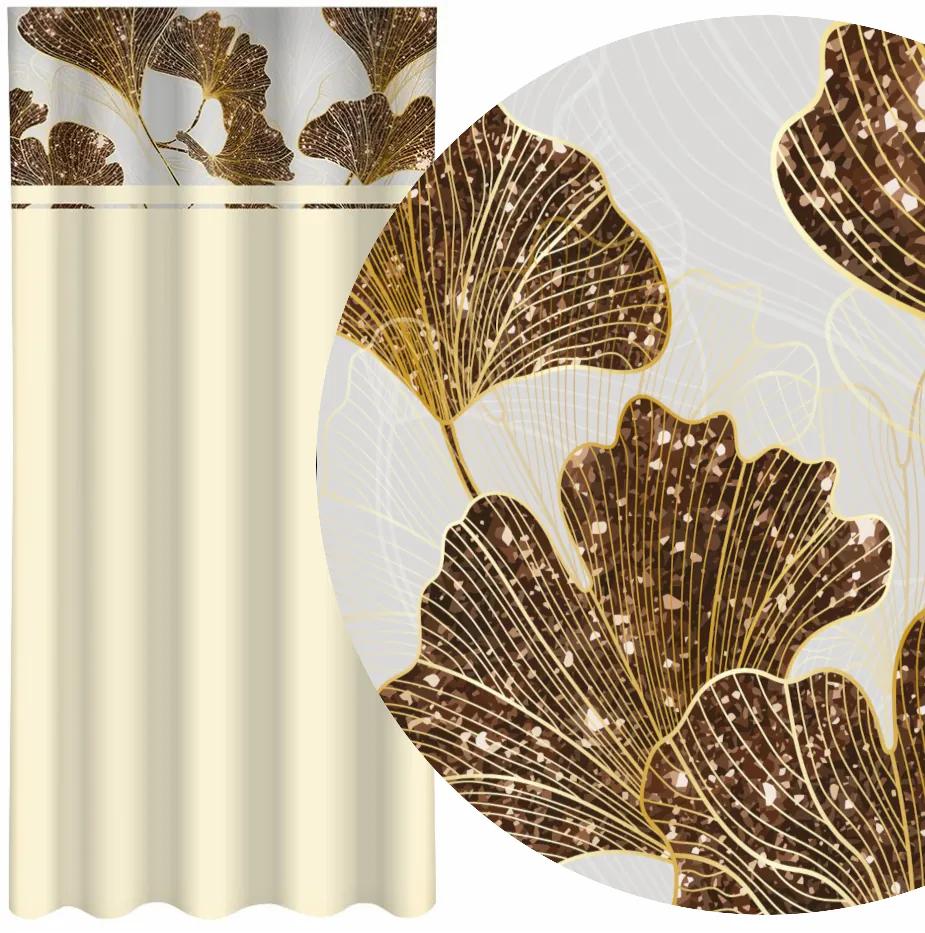 Draperie clasică crem cu imprimeu de frunze de gingko aurii Lățime: 160 cm | Lungime: 250 cm