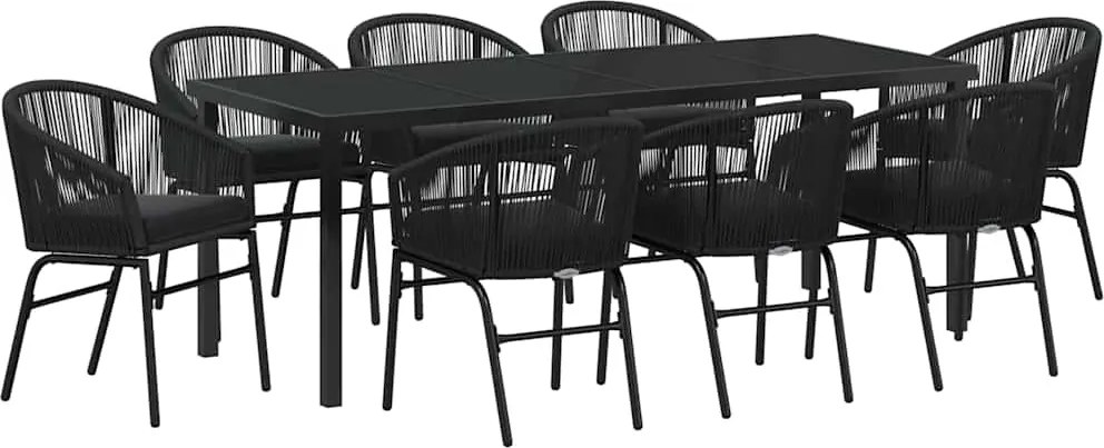 vidaXL Set de masă pentru grădină 9 pcs Negru