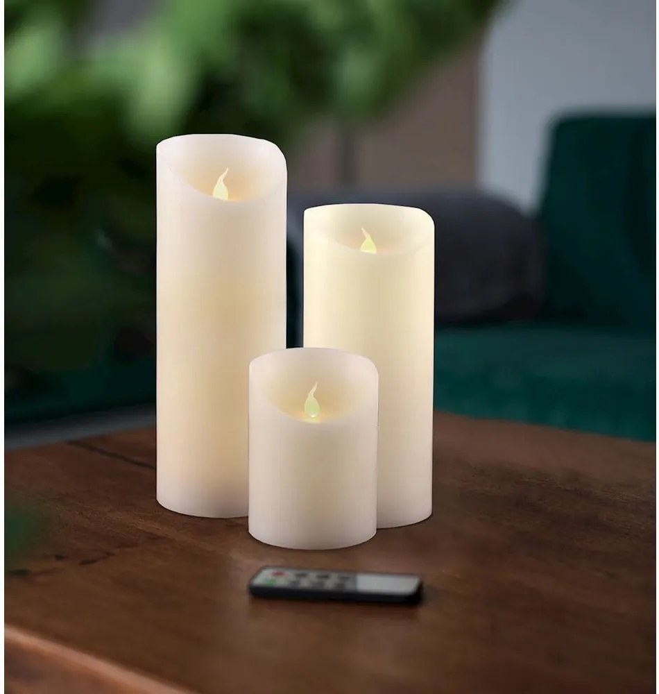 Set 3 lumânări cu LED și telecomandă DecoKing Subtle Nova, înălțime 10, 15 și 20 cm