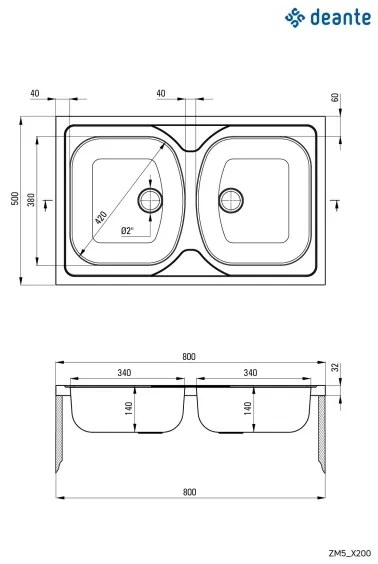 Chiuvetă de bucătărie Deante ZM5_0200 TANGO 50x80 cm satin