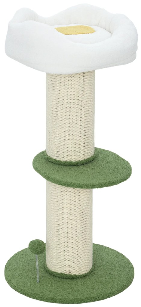 PawHut Ansamblu pentru Pisici, din Sisal și Pat în Formă de Floare Verde, 92cm | Aosom Romania