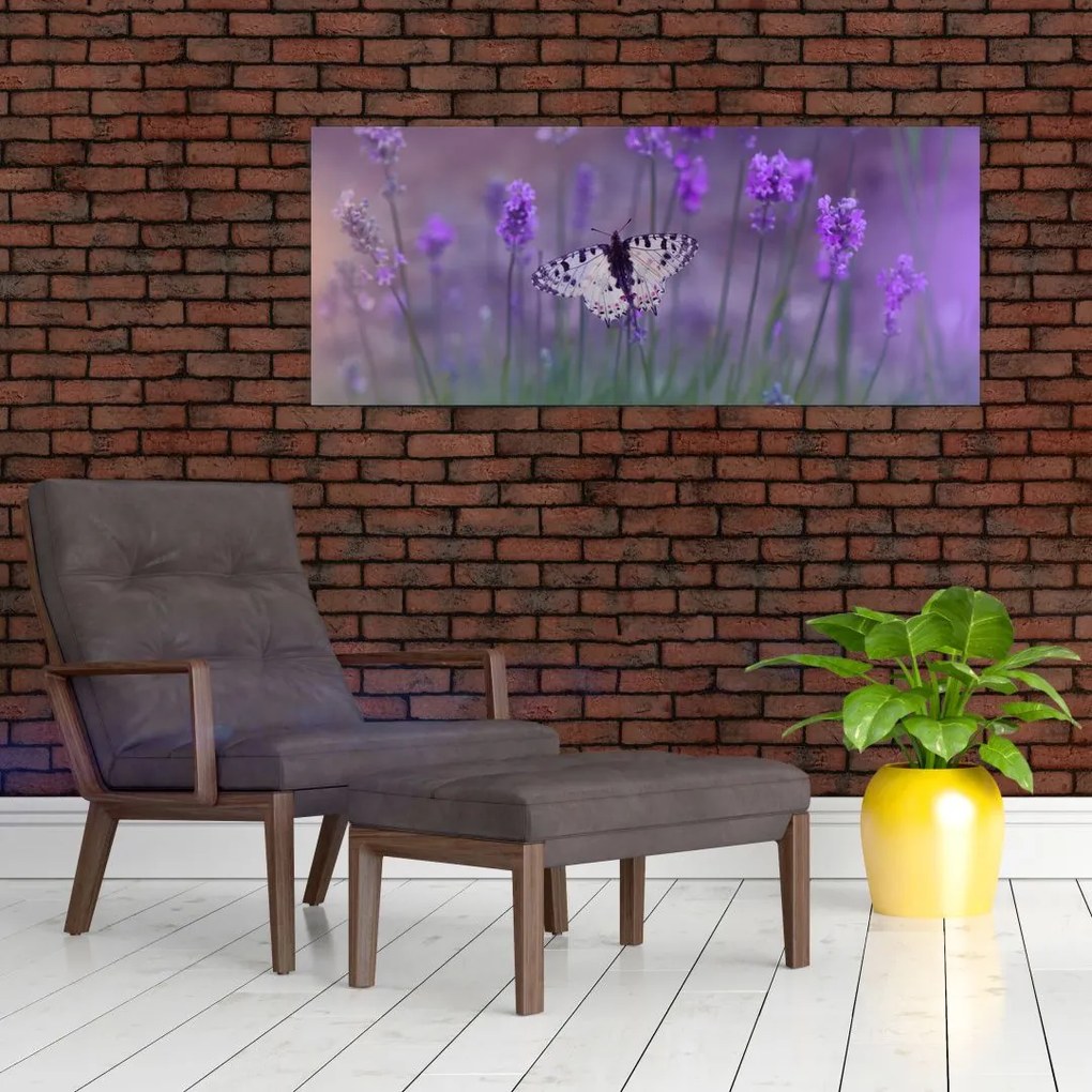 Tablou - fluture în lavandă (120x50 cm)
