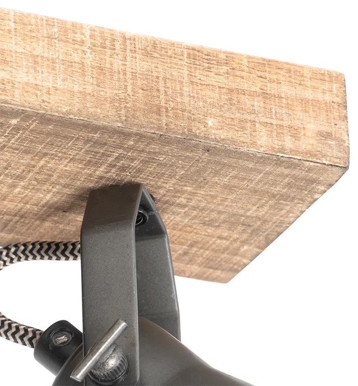 Spotlight rustic negru cu lemn 3 lumini reglabile - Jelle