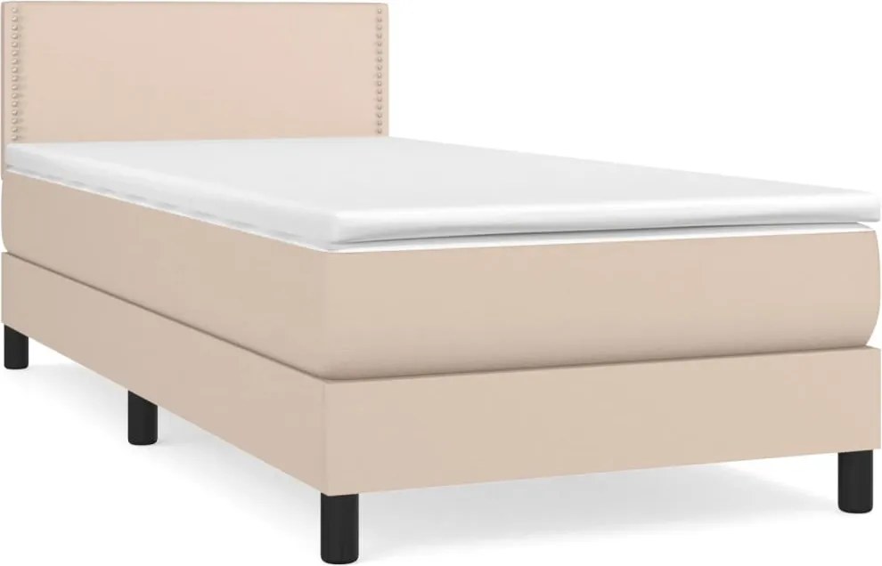 vidaXL Pat box spring cu saltea, cappuccino, 80x200 cm piele ecologică