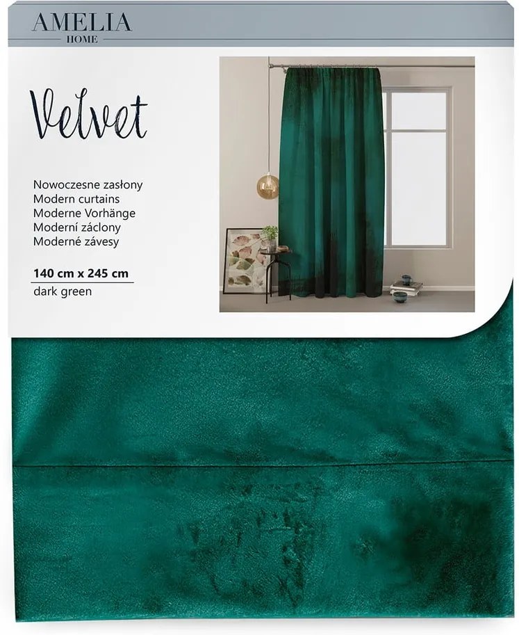 Draperie din catifea AmeliaHome Velvety, 245 x 140 cm, verde