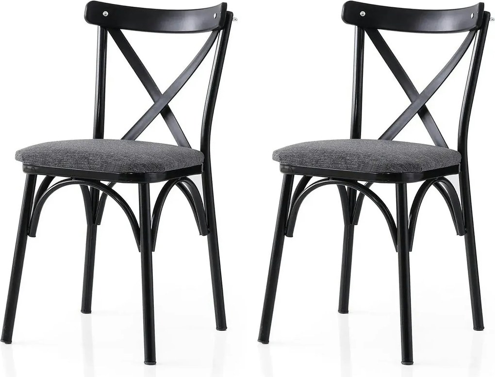 Set 2 scaune EKOL 288 V2, gri/negru, stofa clasica/metal, 42x40x81 cm