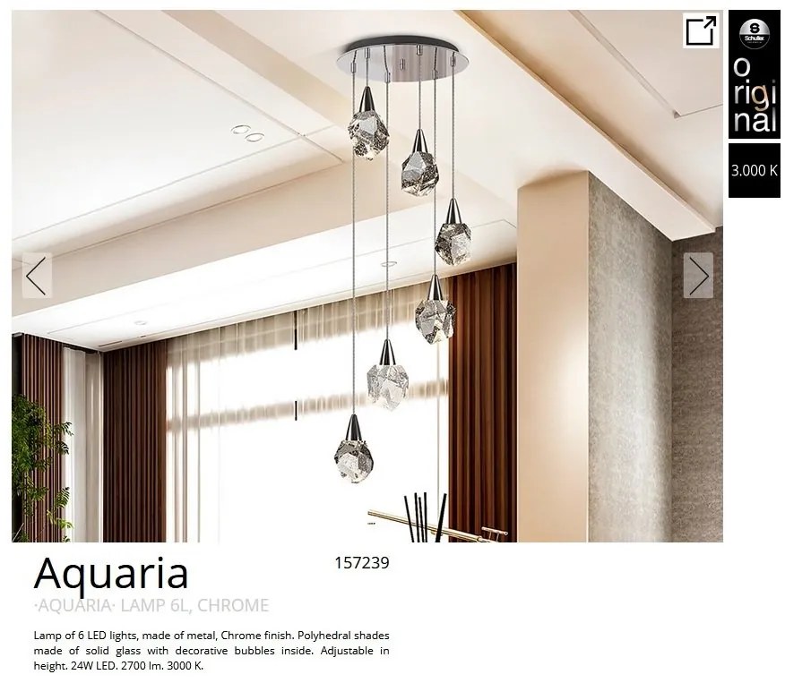 Lustra cu 6 Pendule LED design modern decorativ Aquaria crom