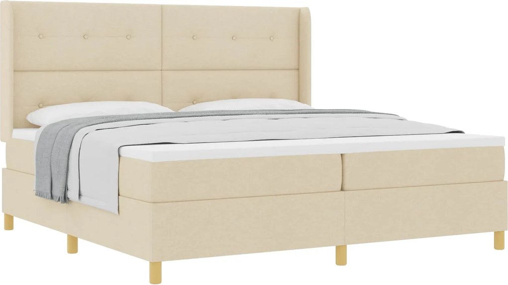 vidaXL Pat cu arcuri cu saltea cu headboard Crem 200 x 200 cm țesătură