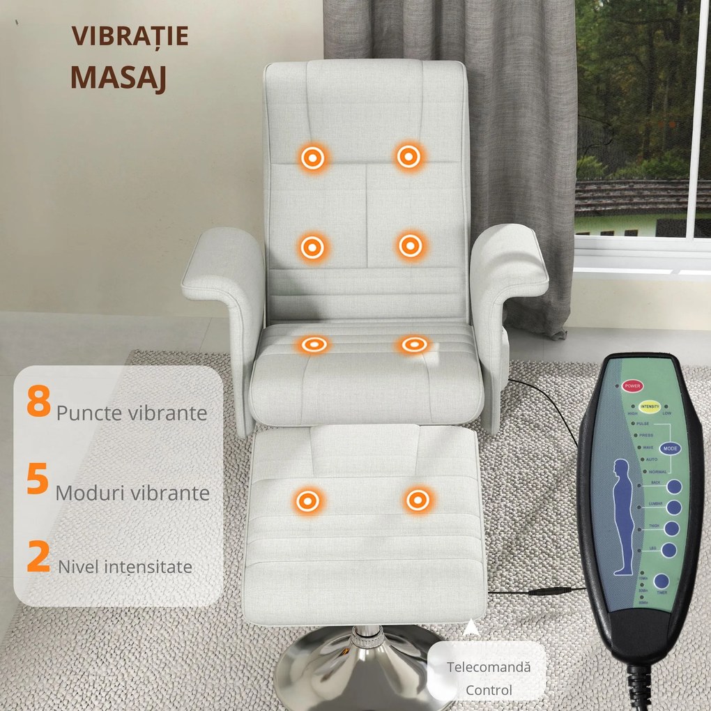 HOMCOM Fotoliu relaxant cu masaj și pouf, fotoliu TV cu spătar reglabil și șezut pivotant la 360° 78 x 95 x 88 cm crem | Aosom Romania