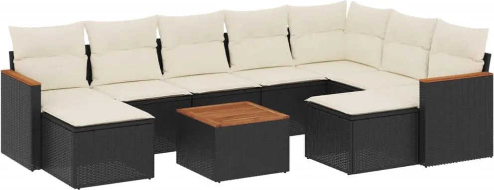 vidaXL Set canapele de grădină cu perne, 10 piese, negru, poliratan