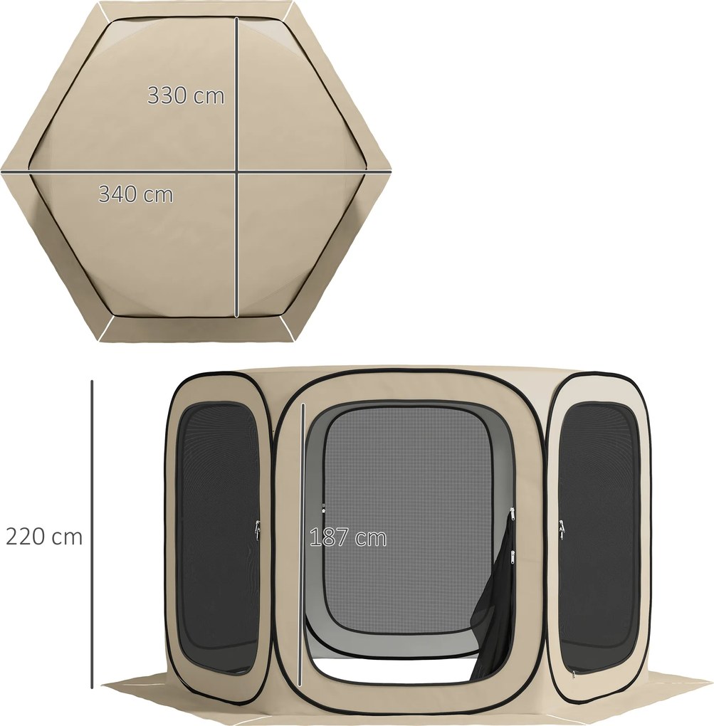 Outsunny cort pop-up pentru camping, portabil, protecție UPF50+, laterale cu plasă, sârmă de oțel, Khaki | Aosom Romania