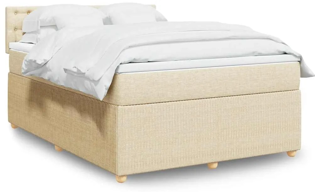 vidaXL Pat box spring cu saltea, crem, 140x200 cm, textil