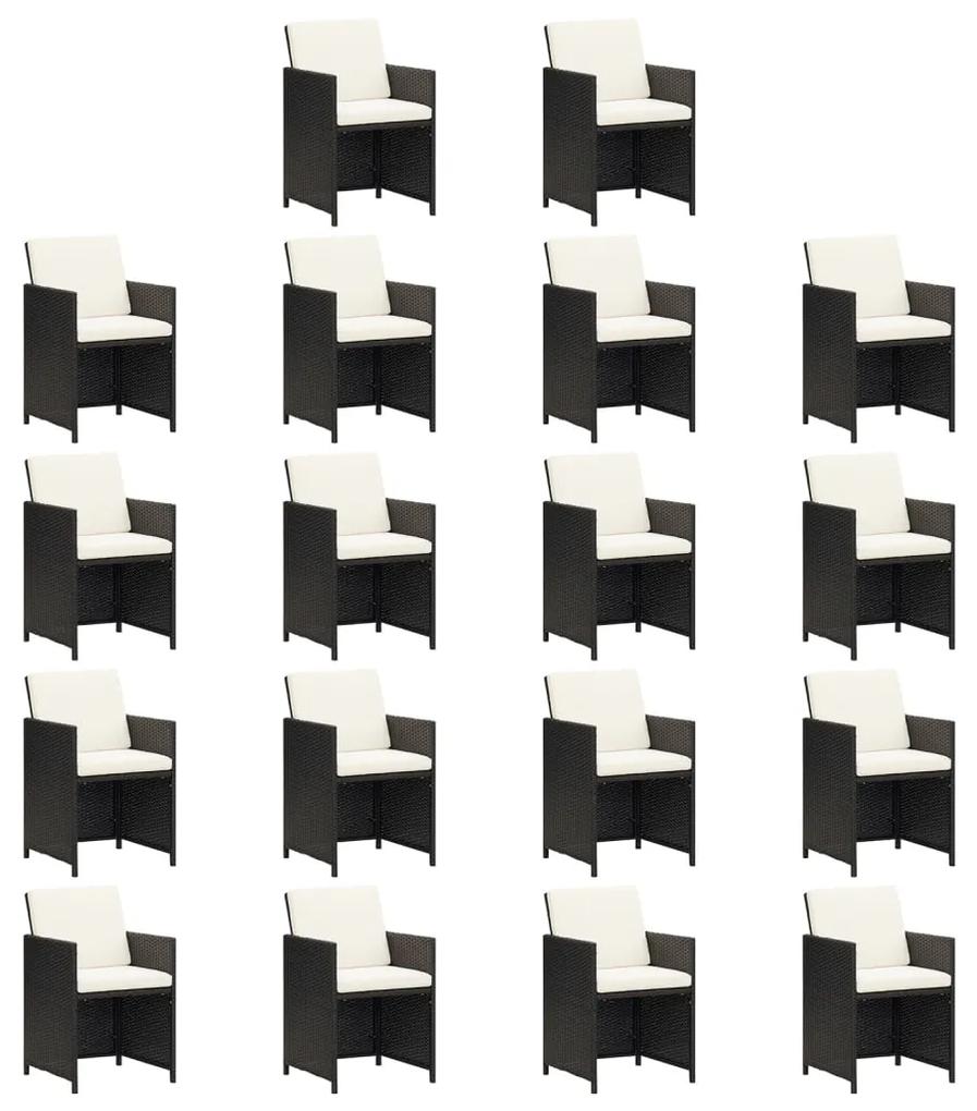 Set mobilier de gradina cu perne, 19 piese, negru, poliratan Negru si alb crem, masa + 18x fotoliu, 1
