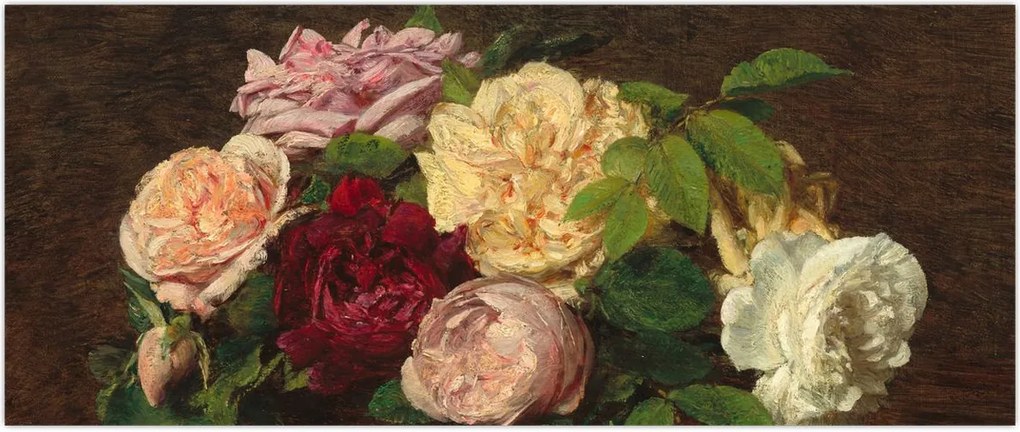 Tablou - Henri Fantin-Latour, Roses de Nice on a Table, reproducere (120x50 cm)
