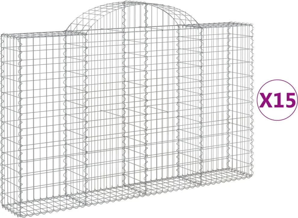 vidaXL Coșuri gabion arcuite 15 buc, 200x30x120/140cm, fier galvanizat