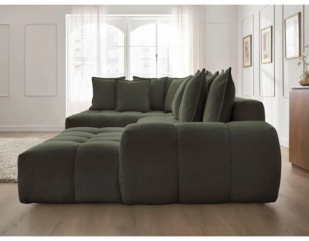 Colțar verde extensibil/cu spațiu de depozitare cu tapițerie din chenille (cu colț pe partea stângă/în formă de "U") Everest – Bobochic Paris