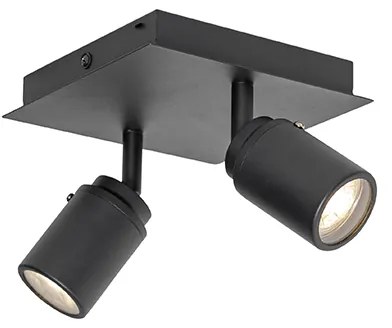 Spot de baie modern negru pătrat cu 2 lumini IP44 - Ducha